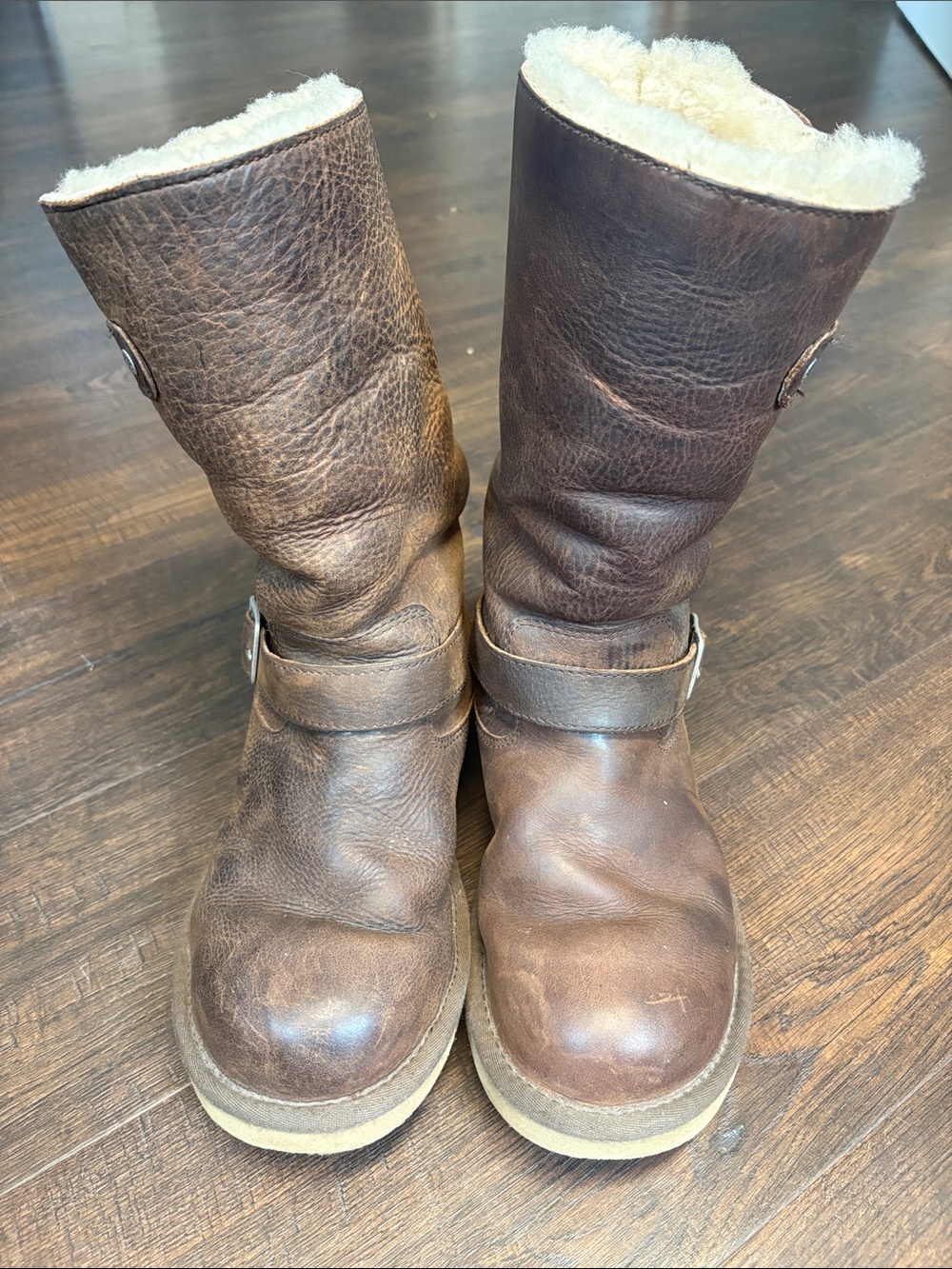 UGG Australian Kensington Brown Leather sheepskin Lined Buckle MidCalf Boot US 8